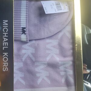 Michael Kors Light Purple Beanie and Scarf Set